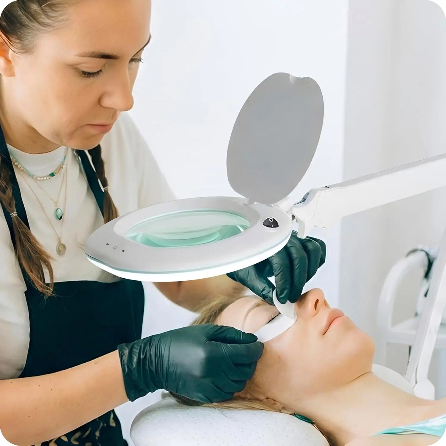 Magnifying Floor Lamp with LED Light and 6-Wheels for Crafts, Reading, and Close Work