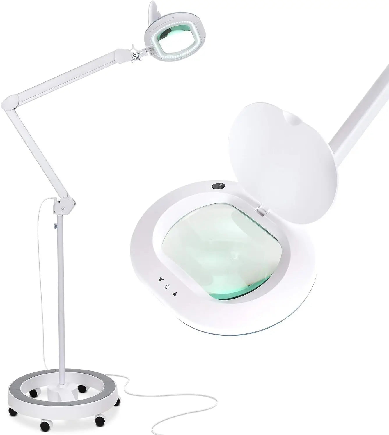 Magnifying Floor Lamp with LED Light and 6-Wheels for Crafts, Reading, and Close Work