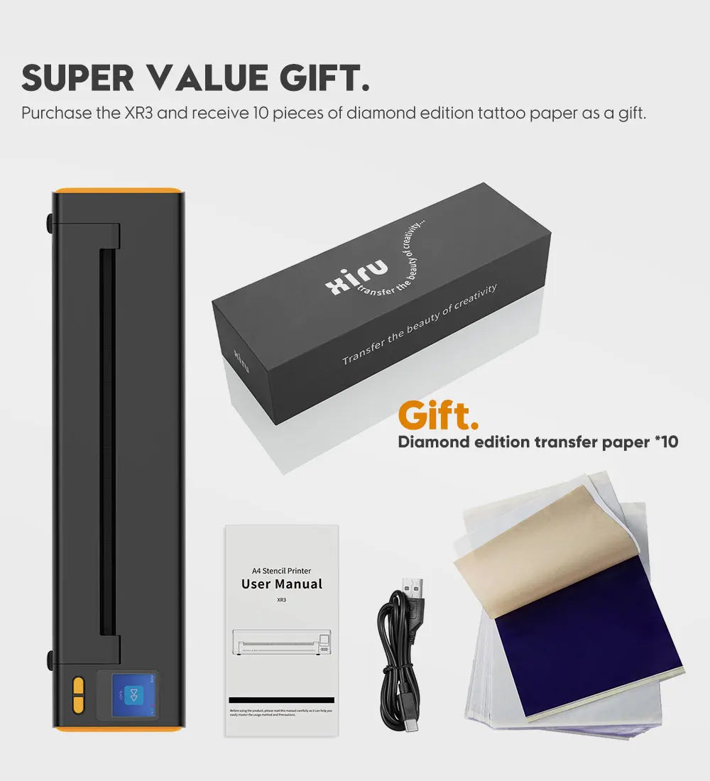 Wireless XIRU XR3 Tattoo Stencil Thermal Printer for Tattoo Transfer & Tracing Supported Devices Mobile phones/Tables/PC