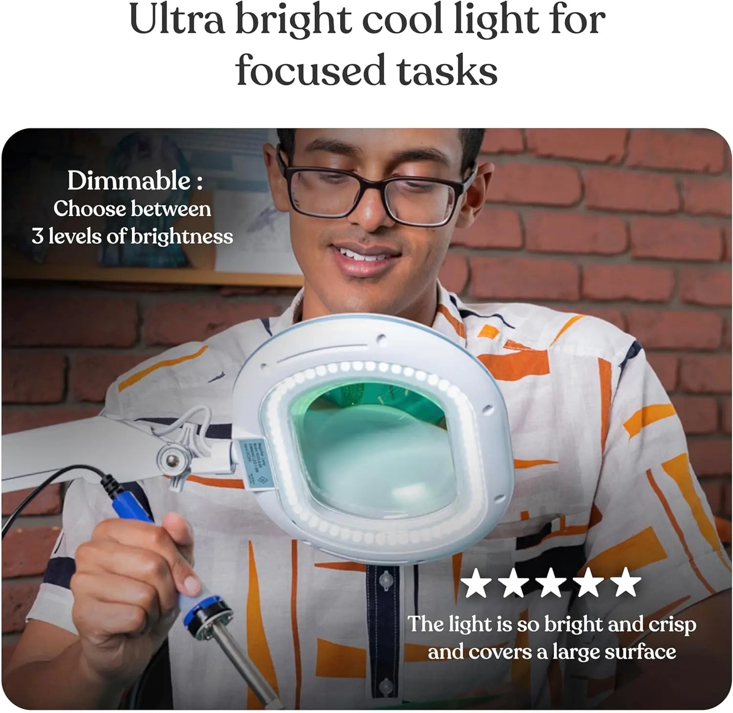 Magnifying Floor Lamp with LED Light and 6-Wheels for Crafts, Reading, and Close Work