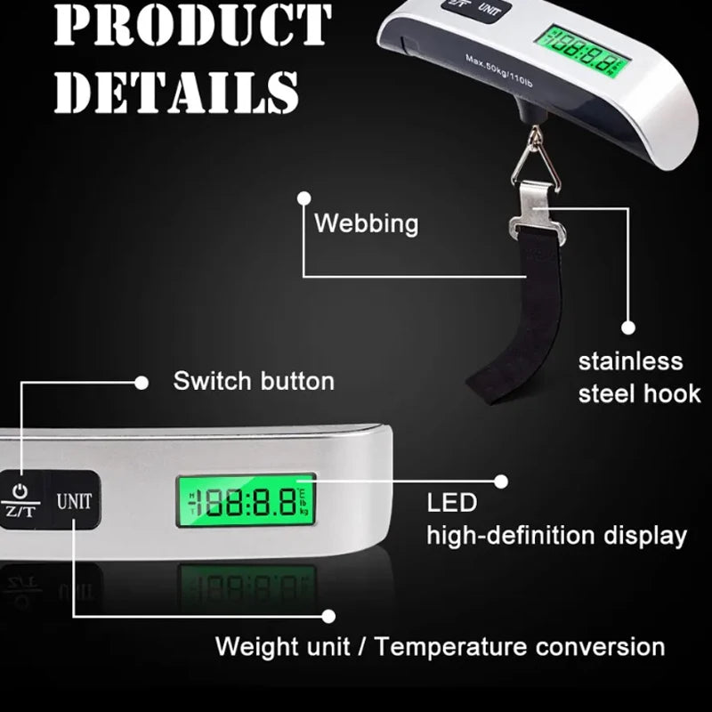Portable handheld hanging scale.Luggage weight scale 110 lb/50kg electronic luggage travel weighing.Does not include the battery